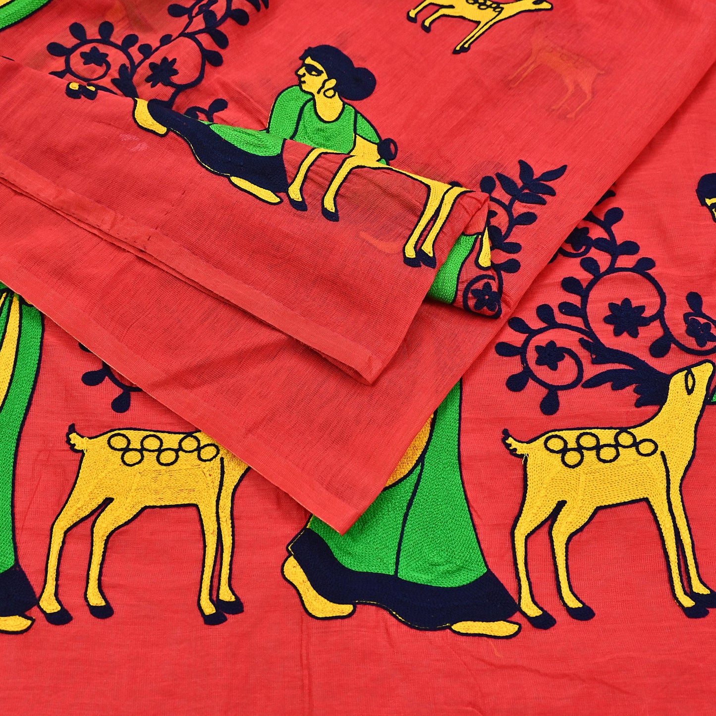 Indian Vintage Red Saree Artificial Silk Embroidered Sari Craft Fabric 5Yd Sewing Stripes Dress making Crafting Quilting Upcycle Fringes