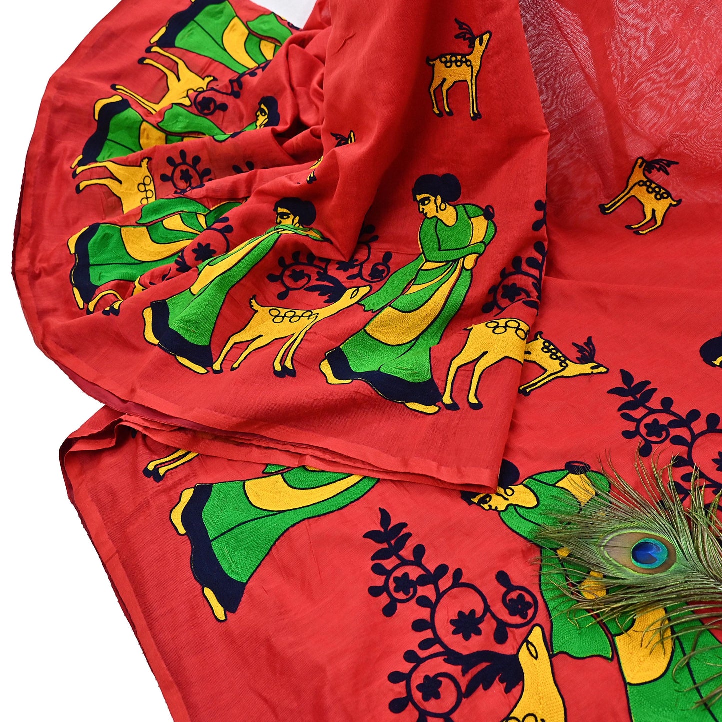 Indian Vintage Red Saree Artificial Silk Embroidered Sari Craft Fabric 5Yd Sewing Stripes Dress making Crafting Quilting Upcycle Fringes