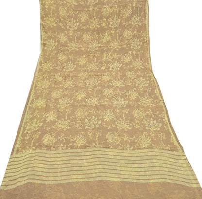 Indian Vintage Beige & yellow Saree Pure Georgette Silk Hand Embroidered Mukesh Sari Fabric 6Yard Sewing Soft Ethnic Sequins Paisley