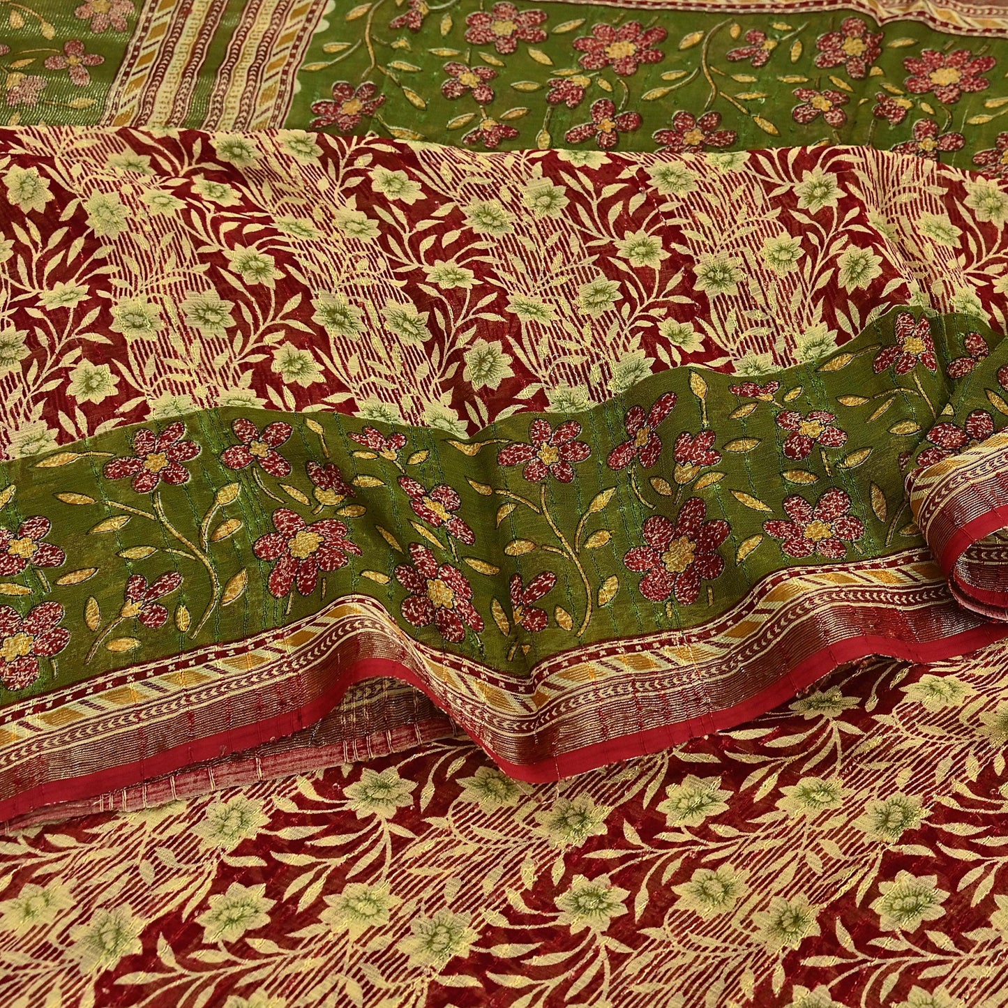 Indian Vintage Sari Yellow Printed Sari Blend Cotton Saree Fabric 5Yard Floral Soft Golden Zari Paisley