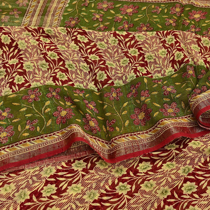 Indian Vintage Sari Yellow Printed Sari Blend Cotton Saree Fabric 5Yard Floral Soft Golden Zari Paisley