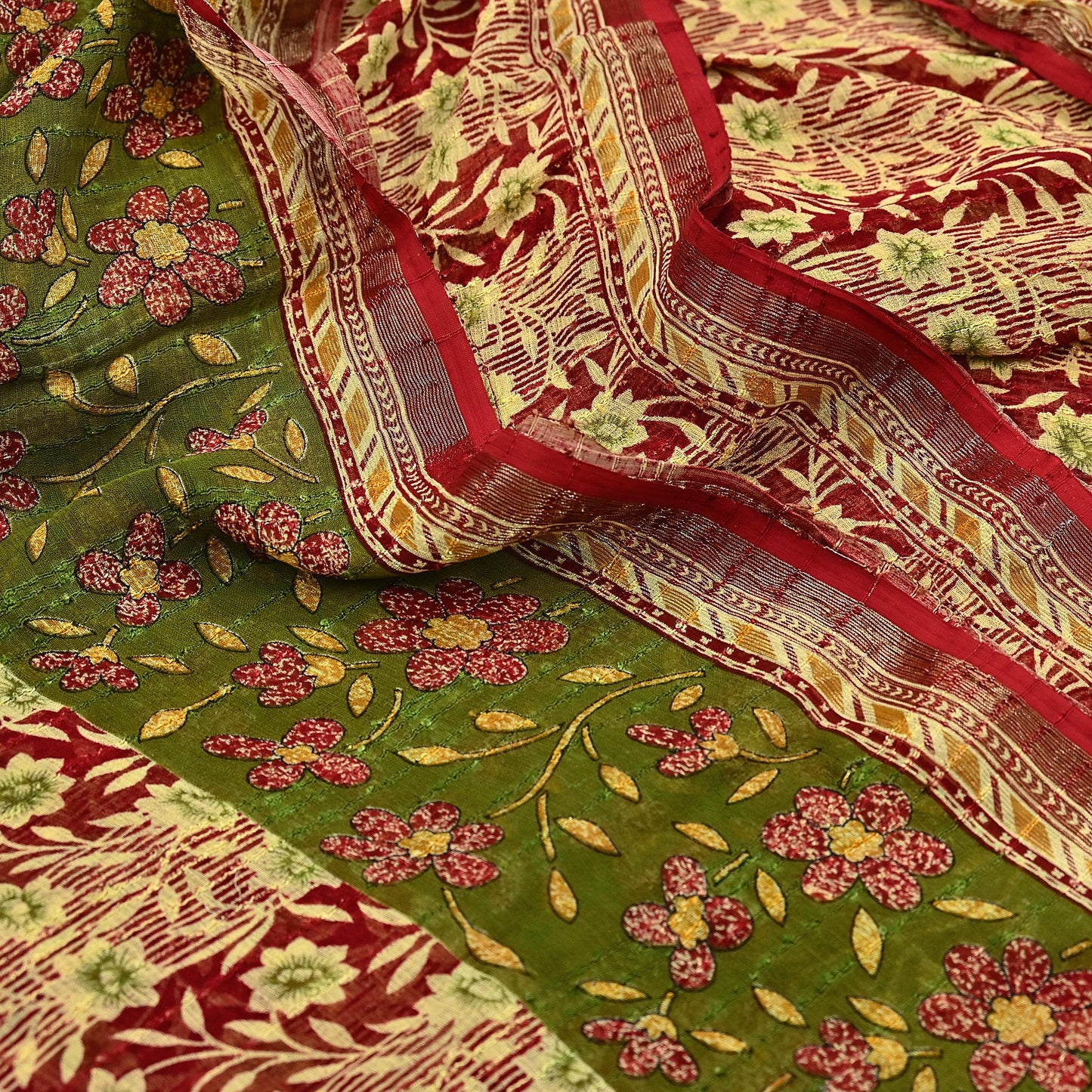 Indian Vintage Sari Yellow Printed Sari Blend Cotton Saree Fabric 5Yard Floral Soft Golden Zari Paisley