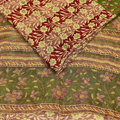 Indian Vintage Sari Yellow Printed Sari Blend Cotton Saree Fabric 5Yard Floral Soft Golden Zari Paisley