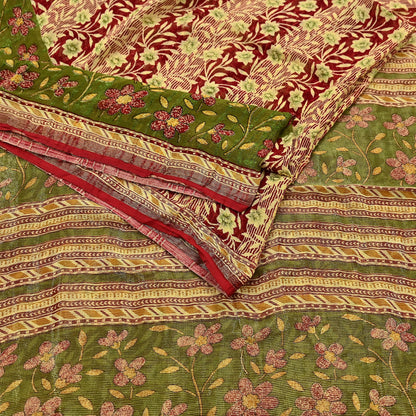 Indian Vintage Sari Yellow Printed Sari Blend Cotton Saree Fabric 5Yard Floral Soft Golden Zari Paisley