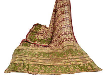 Indian Vintage Sari Yellow Printed Sari Blend Cotton Saree Fabric 5Yard Floral Soft Golden Zari Paisley