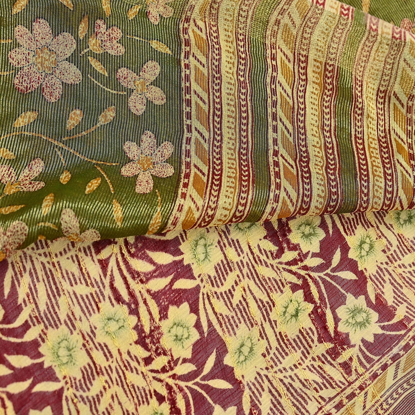Indian Vintage Sari Yellow Printed Sari Blend Cotton Saree Fabric 5Yard Floral Soft Golden Zari Paisley