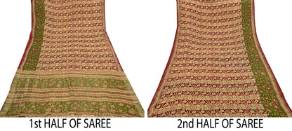 Indian Vintage Sari Yellow Printed Sari Blend Cotton Saree Fabric 5Yard Floral Soft Golden Zari Paisley