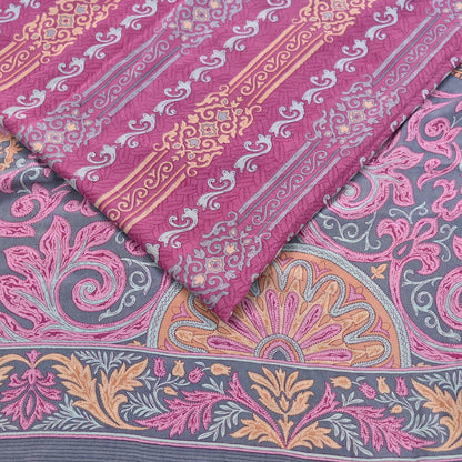 Indian Vintage Gray & pink Pure Crepe Silk Saree Floral Print 6 Yards Soft Sewing Fabric for Dressmaking, Quilting, Crafting Upcycling
