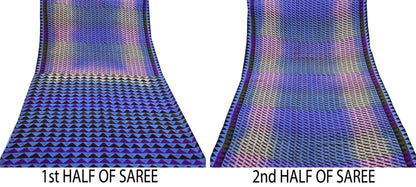 Indian Vintage Blue & Multi Pure Crepe Silk Saree Floral Print 5 Yards Soft Sewing Fabric for Dressmaking, Quilting, Crafting Upcycling