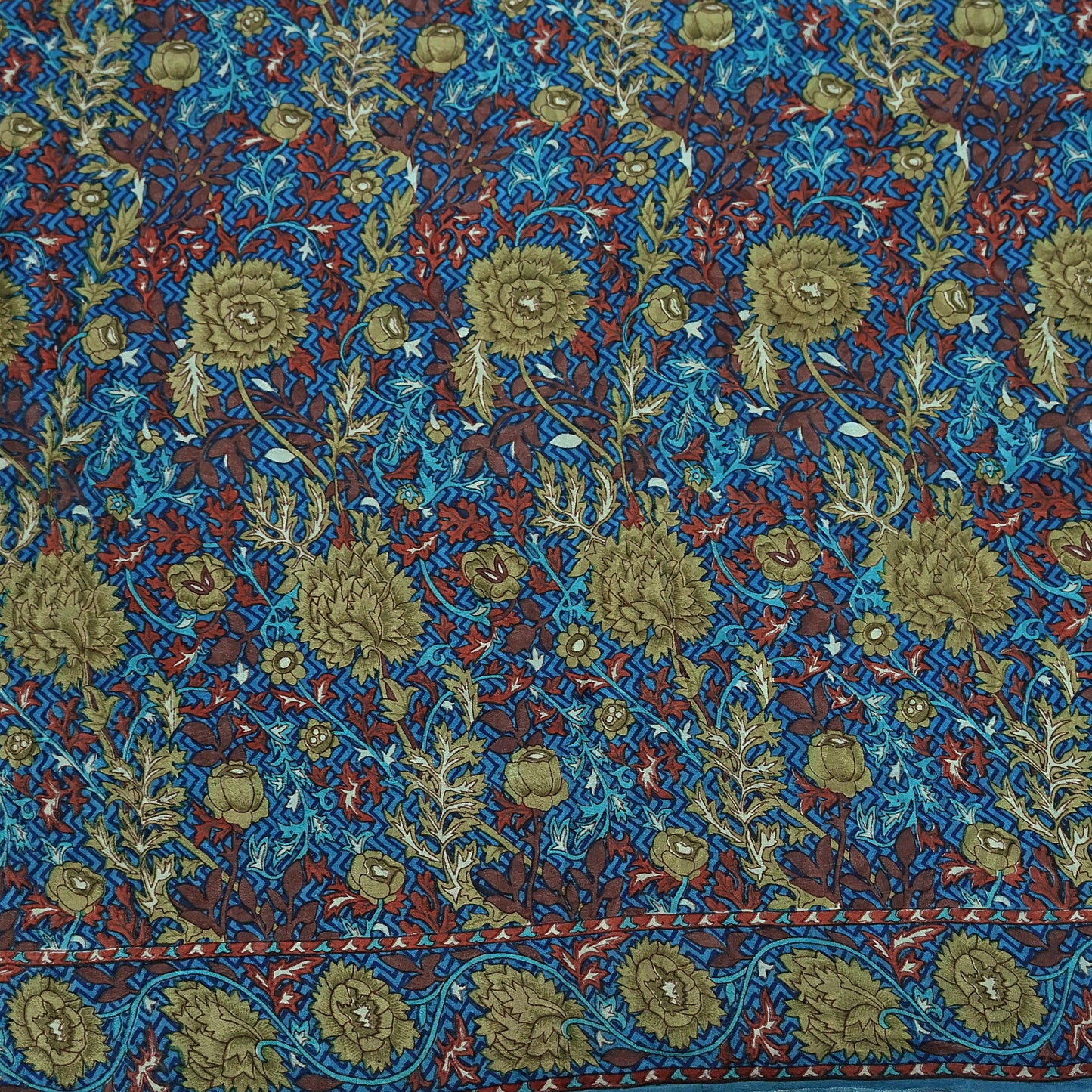 Indian Vintage Blue Pure Crepe Silk Saree Floral Print 5 Yards Soft Sewing Fabric for Dressmaking, Quilting, Crafting Upcycling