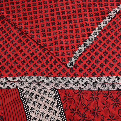 Indian Vintage Sari Black & Red Pure Crepe Silk Printed Saree 5yard Sewing Rose Flower Soft Craft Fabric Wrap