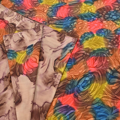 Indian Vintage Sari Brown Pure Crepe Silk Tie-Dye Printed Sarees 6yd Sewing Abstract Soft Craft Fabric Wrap Dress making Crafting Quilting