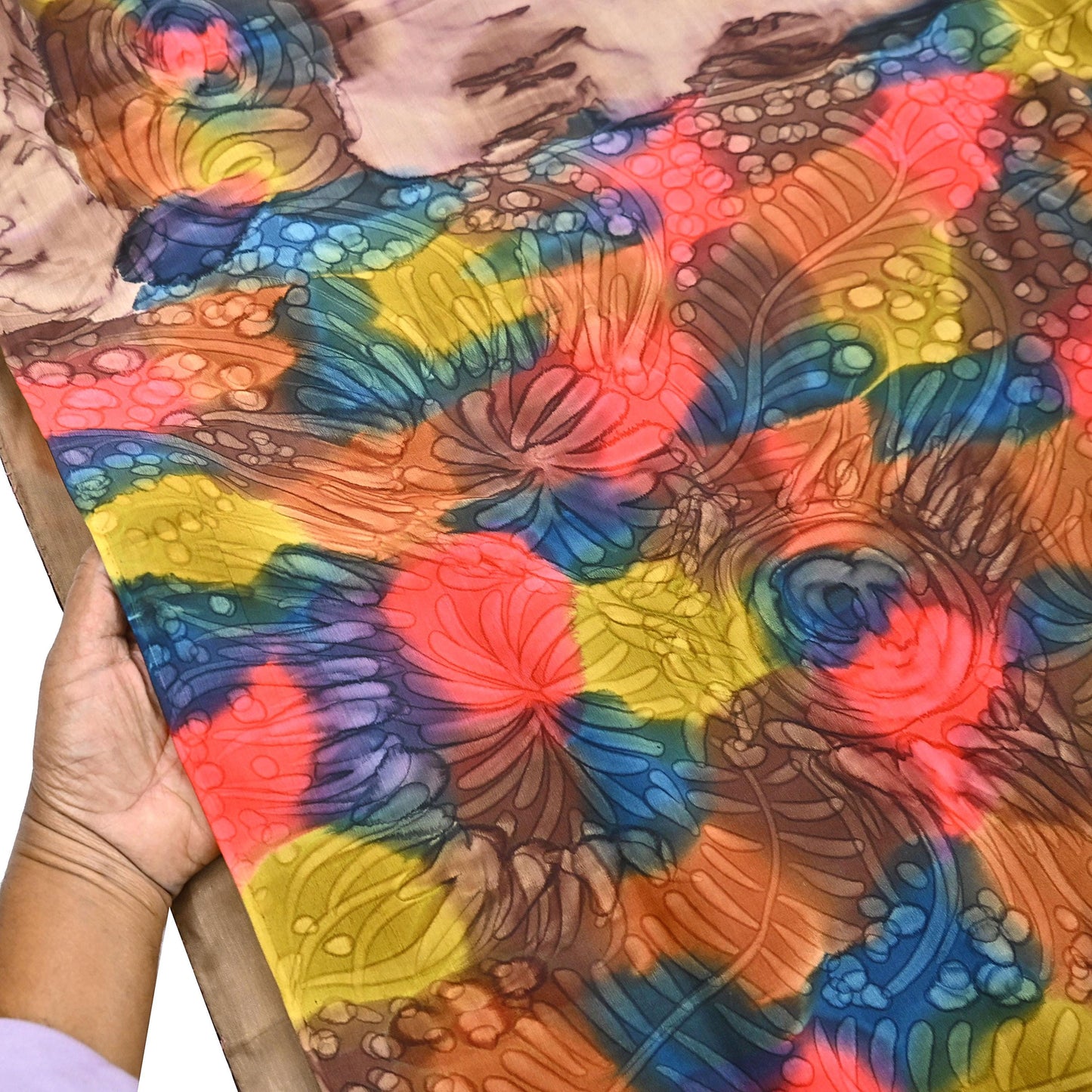 Indian Vintage Sari Brown Pure Crepe Silk Tie-Dye Printed Sarees 6yd Sewing Abstract Soft Craft Fabric Wrap Dress making Crafting Quilting