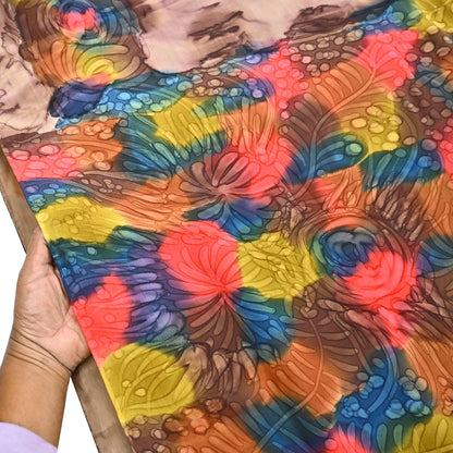 Indian Vintage Sari Brown Pure Crepe Silk Tie-Dye Printed Sarees 6yd Sewing Abstract Soft Craft Fabric Wrap Dress making Crafting Quilting