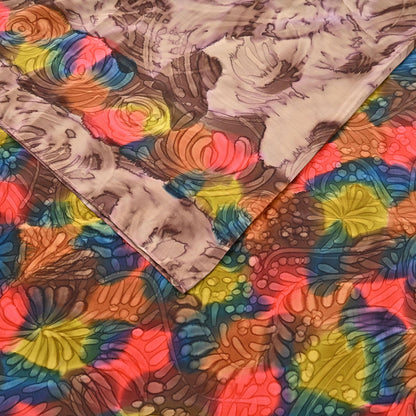 Indian Vintage Sari Brown Pure Crepe Silk Tie-Dye Printed Sarees 6yd Sewing Abstract Soft Craft Fabric Wrap Dress making Crafting Quilting