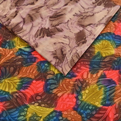 Indian Vintage Sari Brown Pure Crepe Silk Tie-Dye Printed Sarees 6yd Sewing Abstract Soft Craft Fabric Wrap Dress making Crafting Quilting