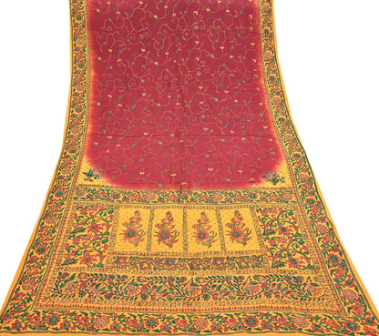 Indian Vintage Sari Maroon & mustard Pure Crepe Silk Hand Embroidered Saree 5yd Craft Fabric Sewing Sequins Dress Making Crafting Quilting
