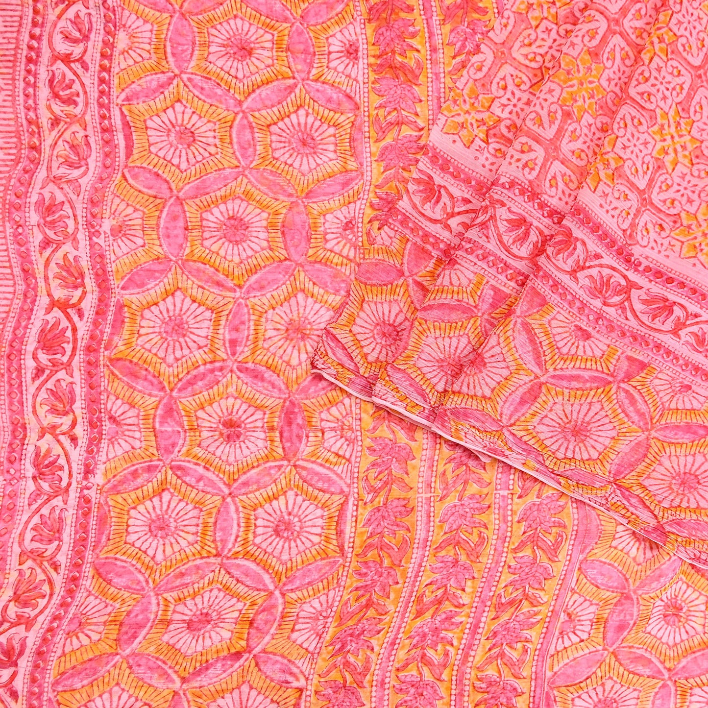 Women Vintage Pink Saree Blend Chiffon Printed Sari Craft Fabric Sewing 6Yd Soft Light Sari Dress Making Floral Crafting Quilting Upcycle