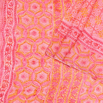 Women Vintage Pink Saree Blend Chiffon Printed Sari Craft Fabric Sewing 6Yd Soft Light Sari Dress Making Floral Crafting Quilting Upcycle
