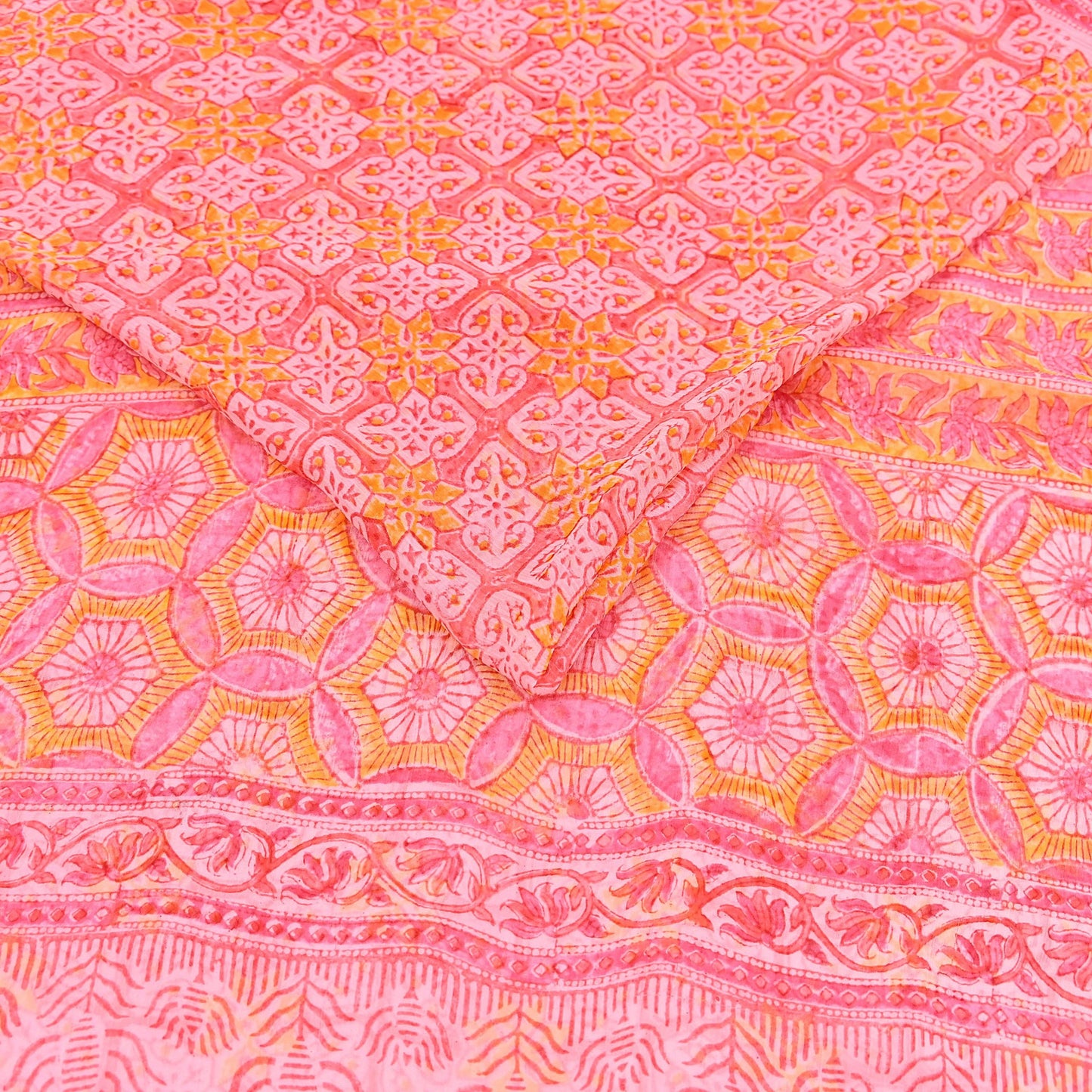 Women Vintage Pink Saree Blend Chiffon Printed Sari Craft Fabric Sewing 6Yd Soft Light Sari Dress Making Floral Crafting Quilting Upcycle