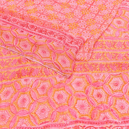 Women Vintage Pink Saree Blend Chiffon Printed Sari Craft Fabric Sewing 6Yd Soft Light Sari Dress Making Floral Crafting Quilting Upcycle