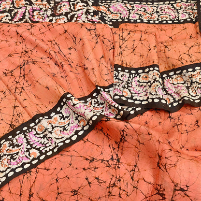 Indian Vintage Sarees Batik Printed 100% Pure Silk Sari Craft Fabric 6Yd Soft Sewing Sarong Wrap Boho Dress Making For Crafting Quilting