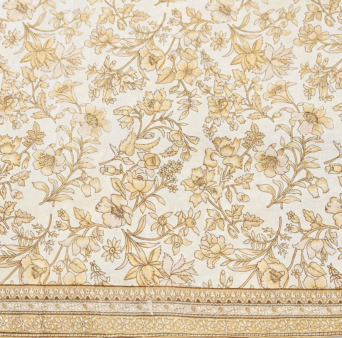 Indian Vintage Sari Ivory & Beige Pure Silk Printed Saree 6yd Sewing Paisley Craft Fabric DressMaking Soft Used Upcycled