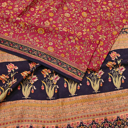 Indian Vintage Sari Maroon & Black 100% Pure Silk Printed Saree Craft Fabric 6yd Sewing Dress Making Soft Wrap Quilting Crafting Upcycle