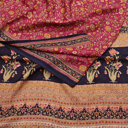 Indian Vintage Sari Maroon & Black 100% Pure Silk Printed Saree Craft Fabric 6yd Sewing Dress Making Soft Wrap Quilting Crafting Upcycle