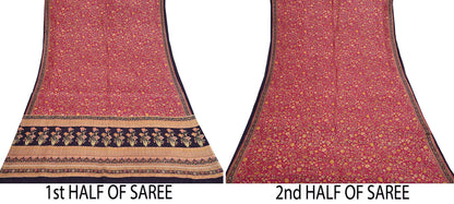 Indian Vintage Sari Maroon & Black 100% Pure Silk Printed Saree Craft Fabric 6yd Sewing Dress Making Soft Wrap Quilting Crafting Upcycle