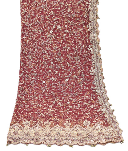 Indian Vintage Heavy Bridal Red Dupatta Net Mesh Long Stole Hand Embroidered Scarves Zardozi Dabka Zari Wedding dupatta veil hijab