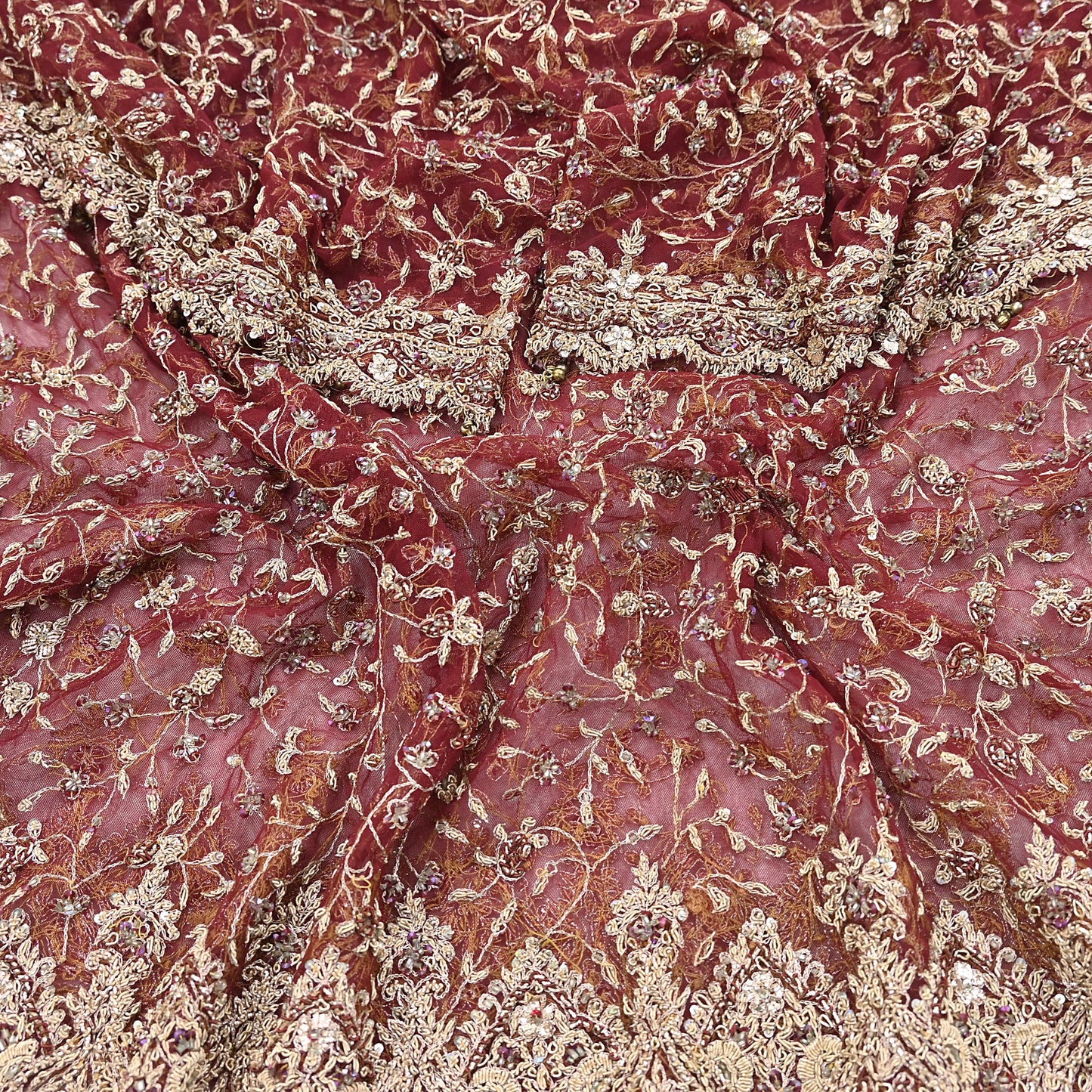 Indian Vintage Heavy Bridal Red Dupatta Net Mesh Long Stole Hand Embroidered Scarves Zardozi Dabka Zari Wedding dupatta veil hijab