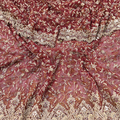 Indian Vintage Heavy Bridal Red Dupatta Net Mesh Long Stole Hand Embroidered Scarves Zardozi Dabka Zari Wedding dupatta veil hijab
