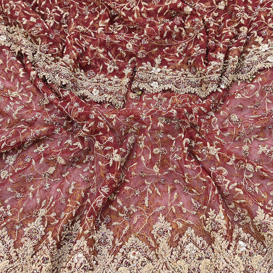 Indian Vintage Heavy Bridal Red Dupatta Net Mesh Long Stole Hand Embroidered Scarves Zardozi Dabka Zari Wedding dupatta veil hijab