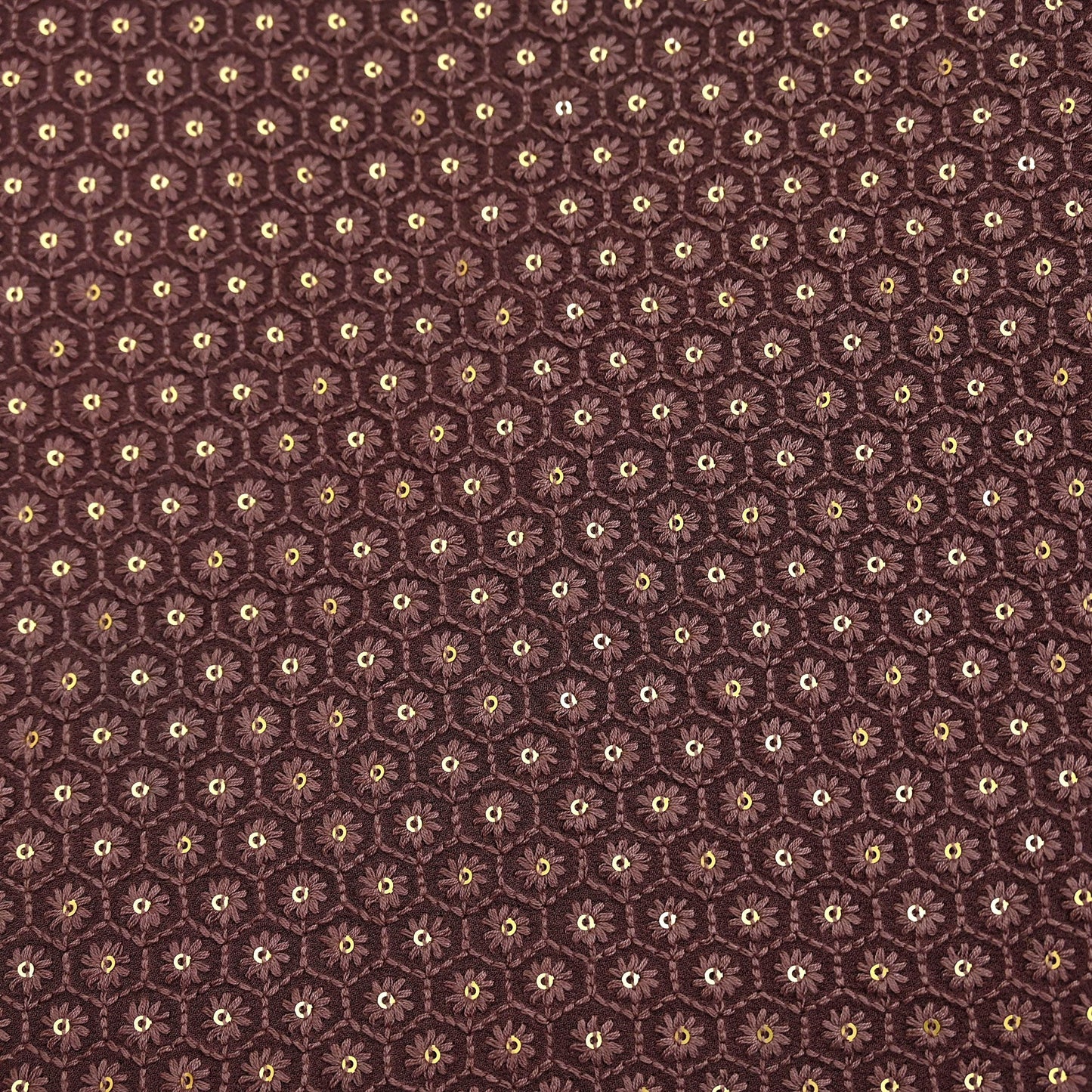 Indian Vintage Dupatta Brown Long Stole Pure Georgette Silk Embroidered Scarves Veil Hijab Floral