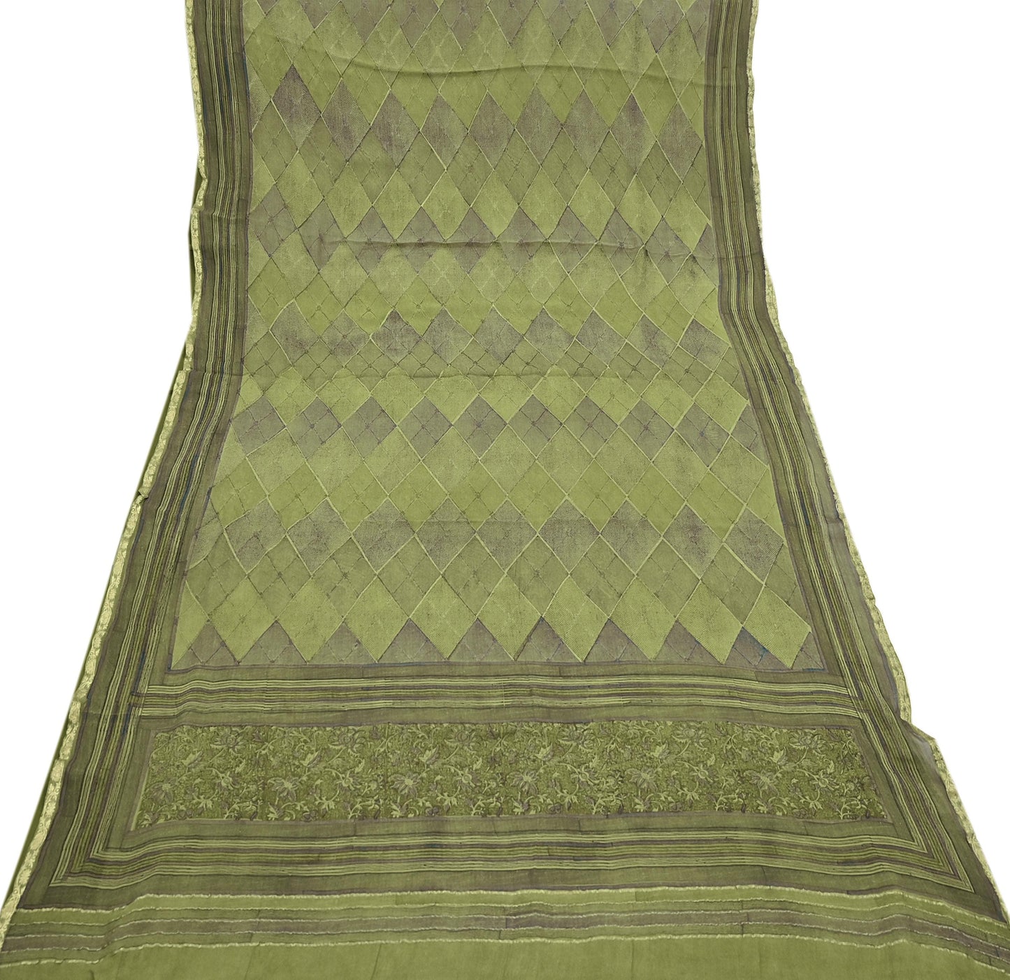 Women Vintage Sari Green 100% Pure Georgette Silk Printed Saree Craft Fabric Sewing 6Yd Soft Sari Dress Making Crafting Quilting