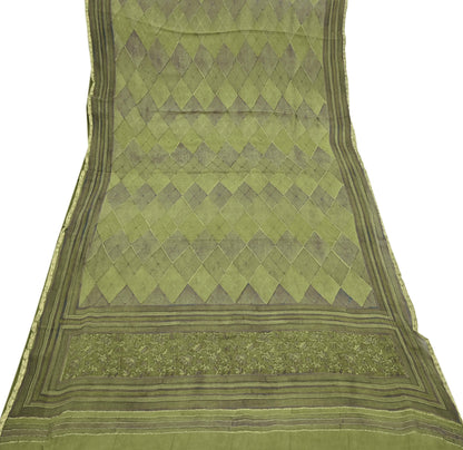 Women Vintage Sari Green 100% Pure Georgette Silk Printed Saree Craft Fabric Sewing 6Yd Soft Sari Dress Making Crafting Quilting