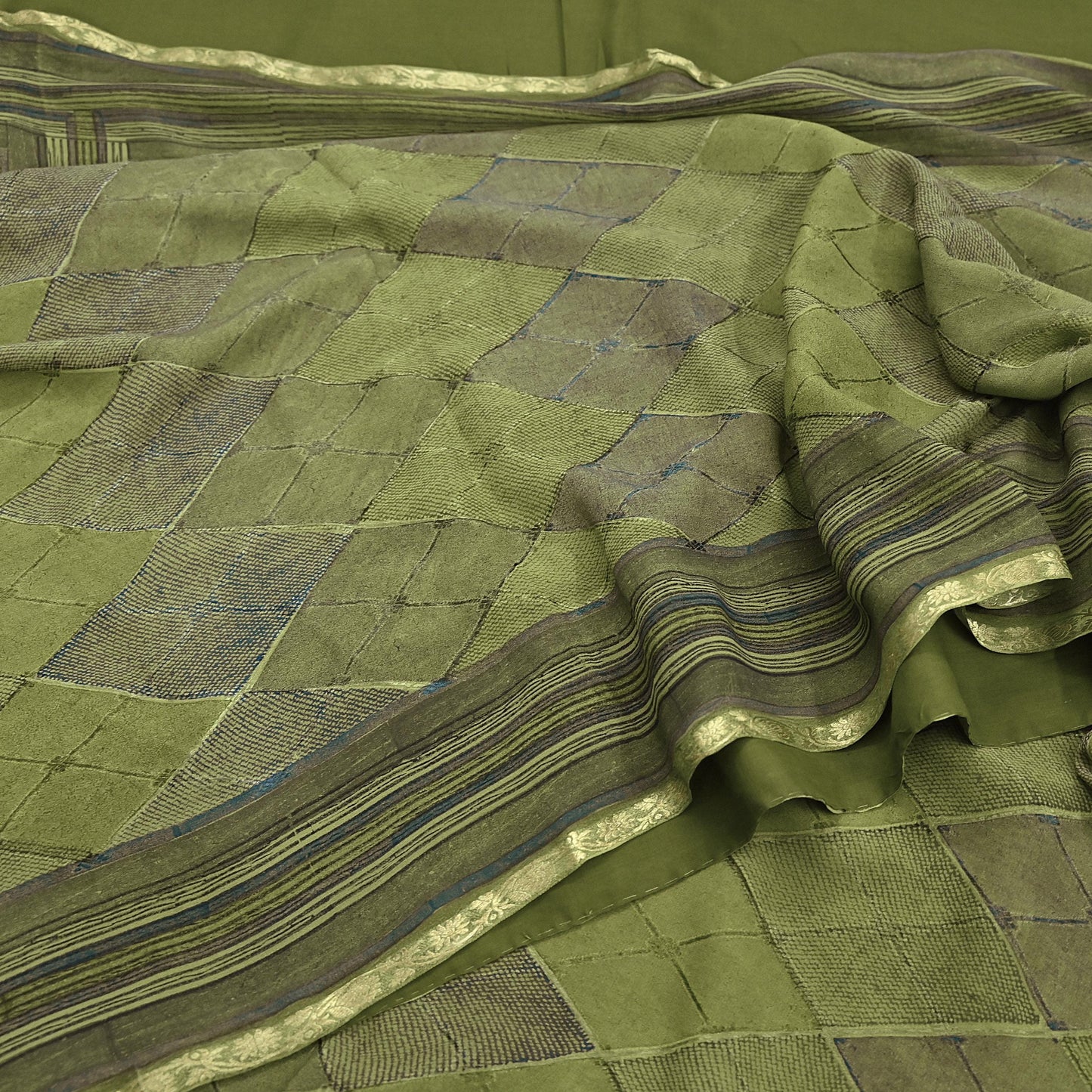 Women Vintage Sari Green 100% Pure Georgette Silk Printed Saree Craft Fabric Sewing 6Yd Soft Sari Dress Making Crafting Quilting