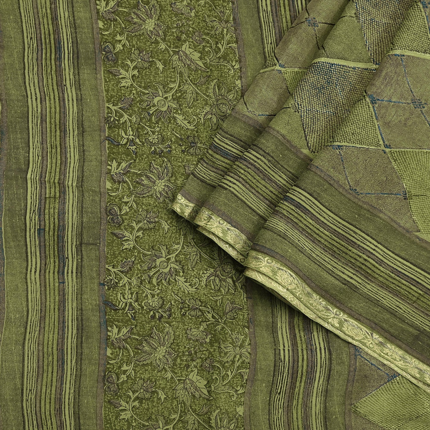 Women Vintage Sari Green 100% Pure Georgette Silk Printed Saree Craft Fabric Sewing 6Yd Soft Sari Dress Making Crafting Quilting