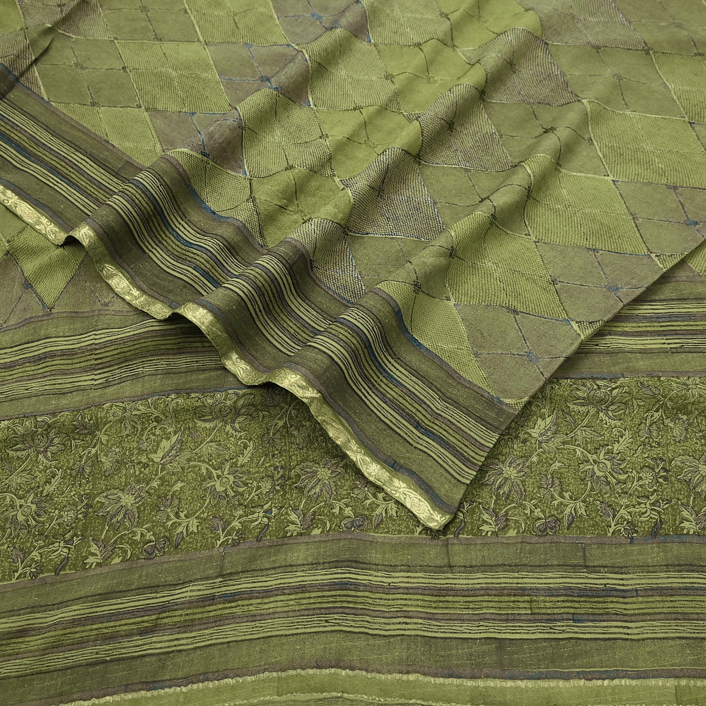 Women Vintage Sari Green 100% Pure Georgette Silk Printed Saree Craft Fabric Sewing 6Yd Soft Sari Dress Making Crafting Quilting