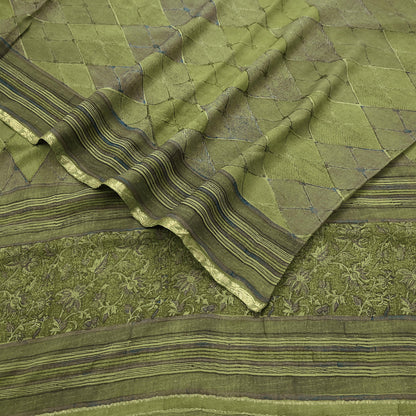 Women Vintage Sari Green 100% Pure Georgette Silk Printed Saree Craft Fabric Sewing 6Yd Soft Sari Dress Making Crafting Quilting