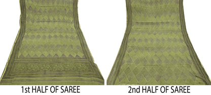 Women Vintage Sari Green 100% Pure Georgette Silk Printed Saree Craft Fabric Sewing 6Yd Soft Sari Dress Making Crafting Quilting