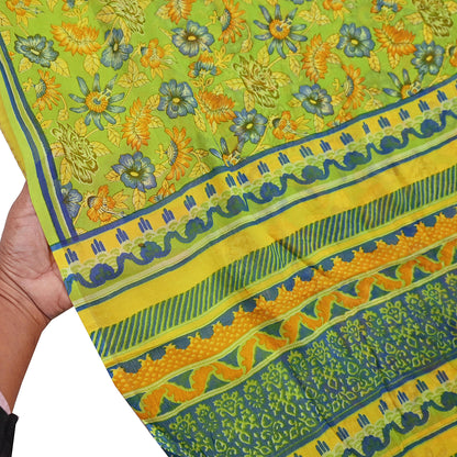 Vintage Saree Blue Pure Chiffon Silk Printed Sari Craft Fabric Sewing 5Yard Soft quilting crafting dress making