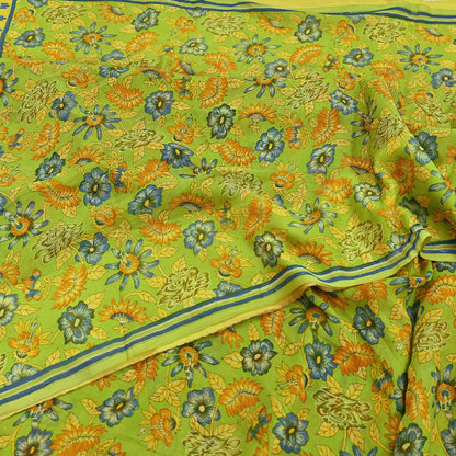 Vintage Saree Blue Pure Chiffon Silk Printed Sari Craft Fabric Sewing 5Yard Soft quilting crafting dress making