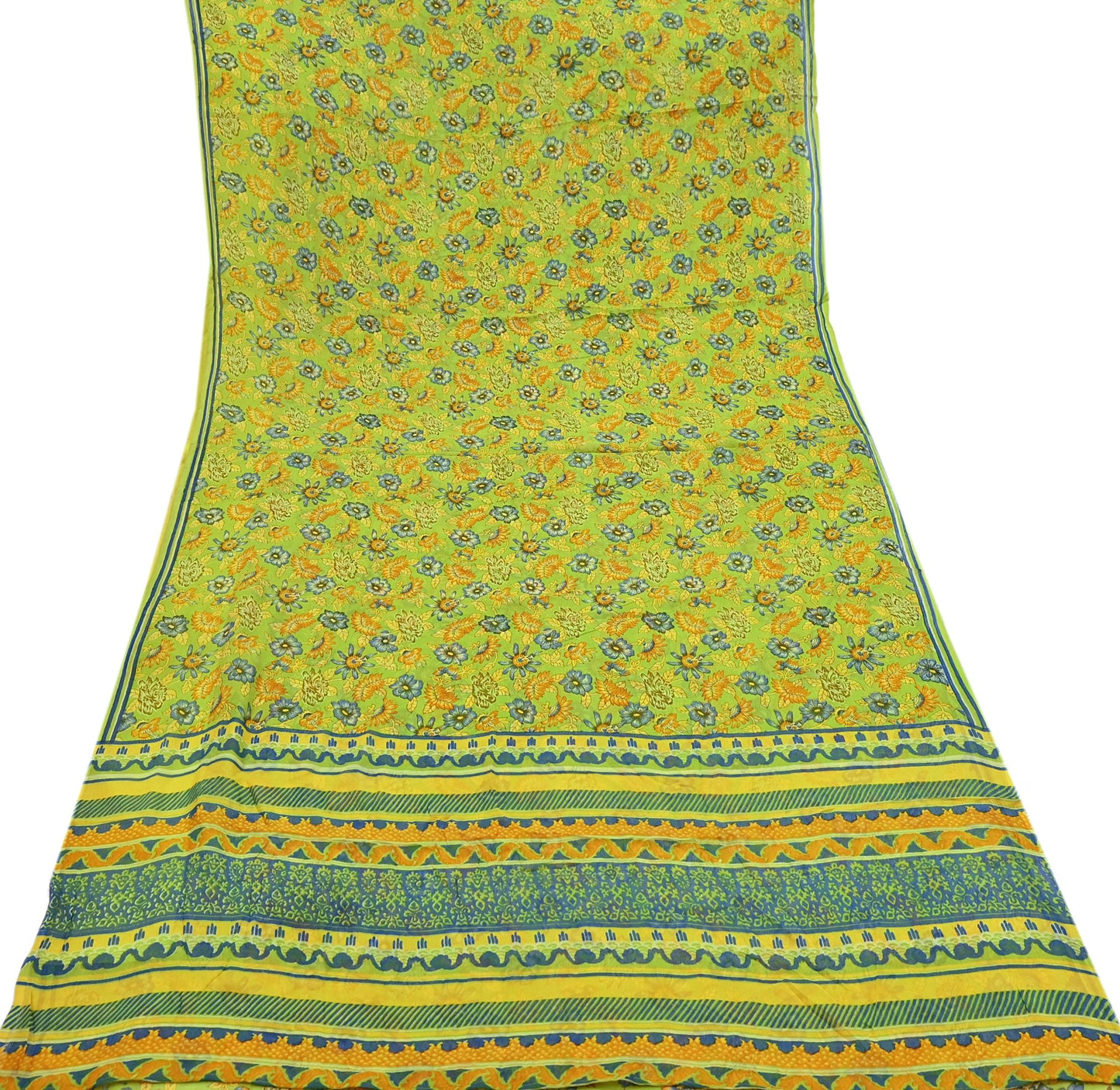 Vintage Saree Blue Pure Chiffon Silk Printed Sari Craft Fabric Sewing 5Yard Soft quilting crafting dress making