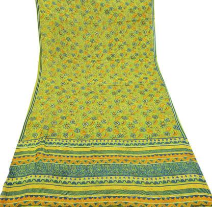 Vintage Saree Blue Pure Chiffon Silk Printed Sari Craft Fabric Sewing 5Yard Soft quilting crafting dress making