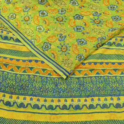 Vintage Saree Blue Pure Chiffon Silk Printed Sari Craft Fabric Sewing 5Yard Soft quilting crafting dress making