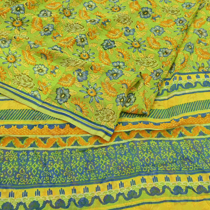 Vintage Saree Blue Pure Chiffon Silk Printed Sari Craft Fabric Sewing 5Yard Soft quilting crafting dress making