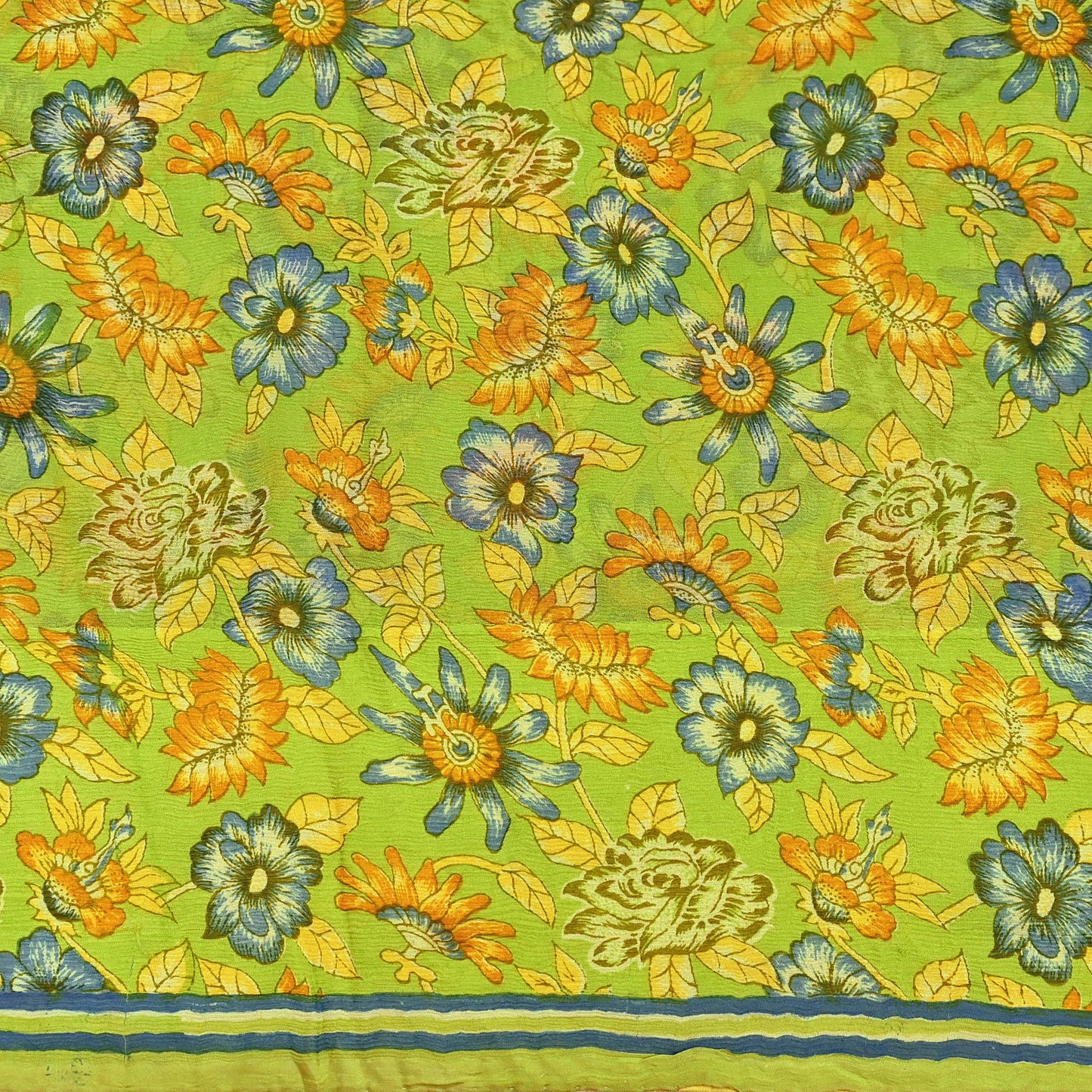 Vintage Saree Blue Pure Chiffon Silk Printed Sari Craft Fabric Sewing 5Yard Soft quilting crafting dress making