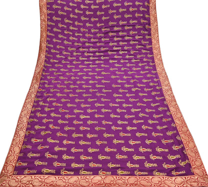 Indian Vintage Heavy Sarees Purple Pure Georgette Silk Hand Embroidered Sari Fabric 5Yd Sewing Ethnic zari with blouse fabric
